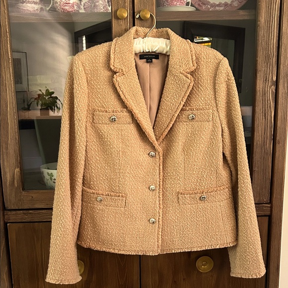Camel Tweed Ann Taylor Blazer with Fringe Detail Size 12 - Picture 1 of 9